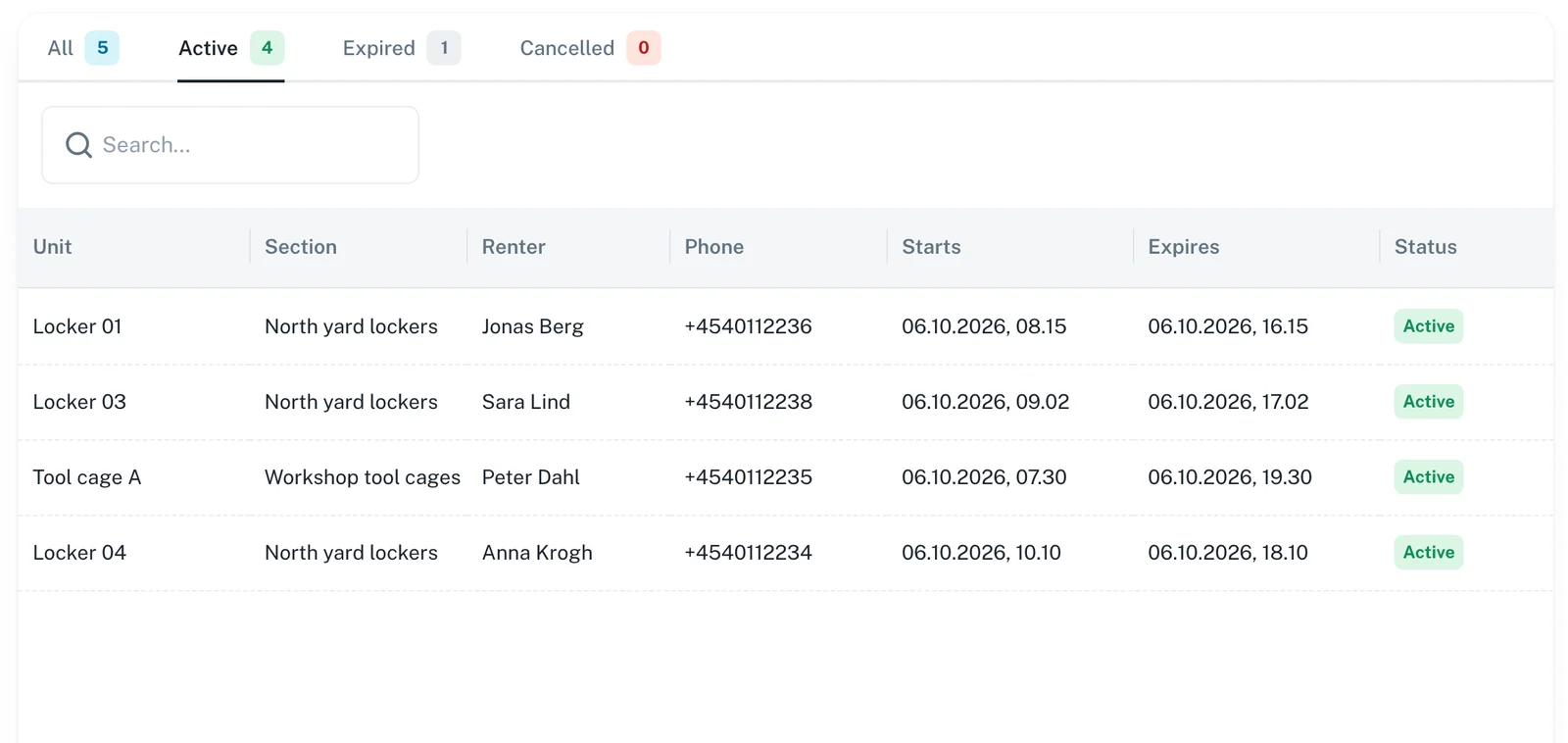 Self-service rentals in the SnapKey dashboard
